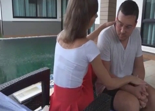 Short-haired chick seducing her brother